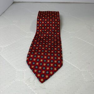 Castangia Silk Tie Red Geometric Pattern Made in Italy Vintage USED